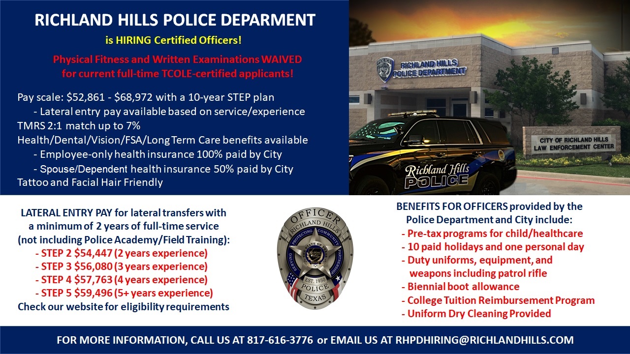 Richland Hills Police Department, TX Public Safety Jobs