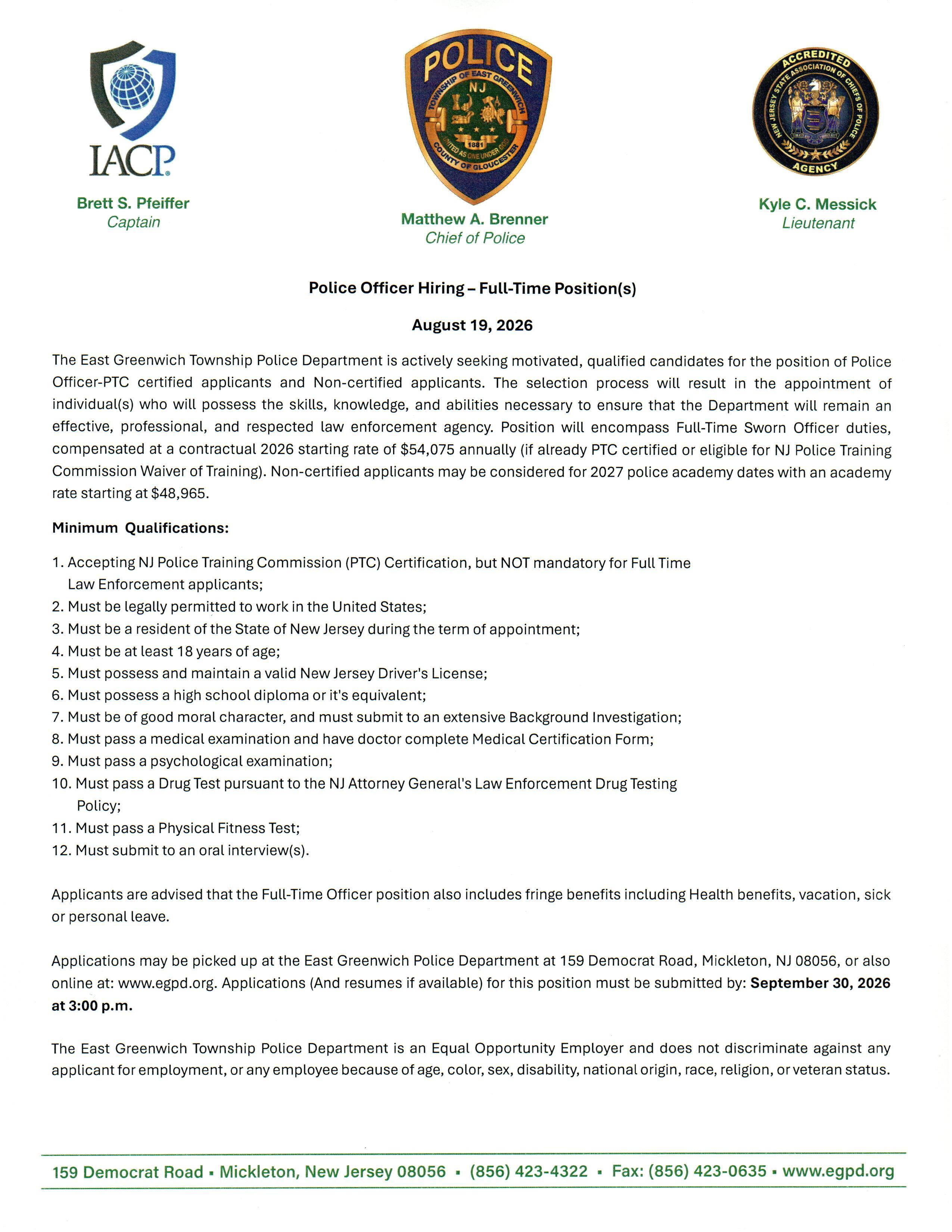 East Greenwich Township Police Department, NJ Public Safety Jobs