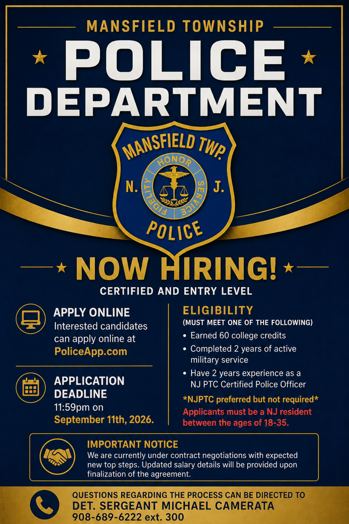 Mansfield Township Police Department (Warren County), NJ Public Safety Jobs