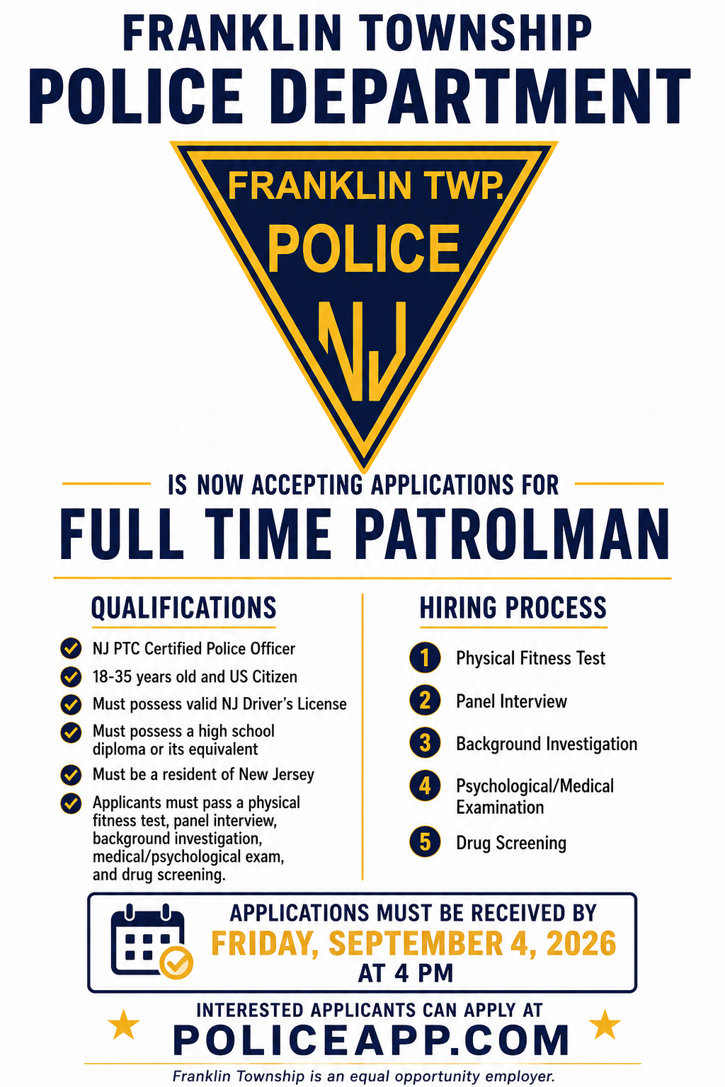 Franklin Township Police Department (Gloucester County), NJ Public Safety Jobs