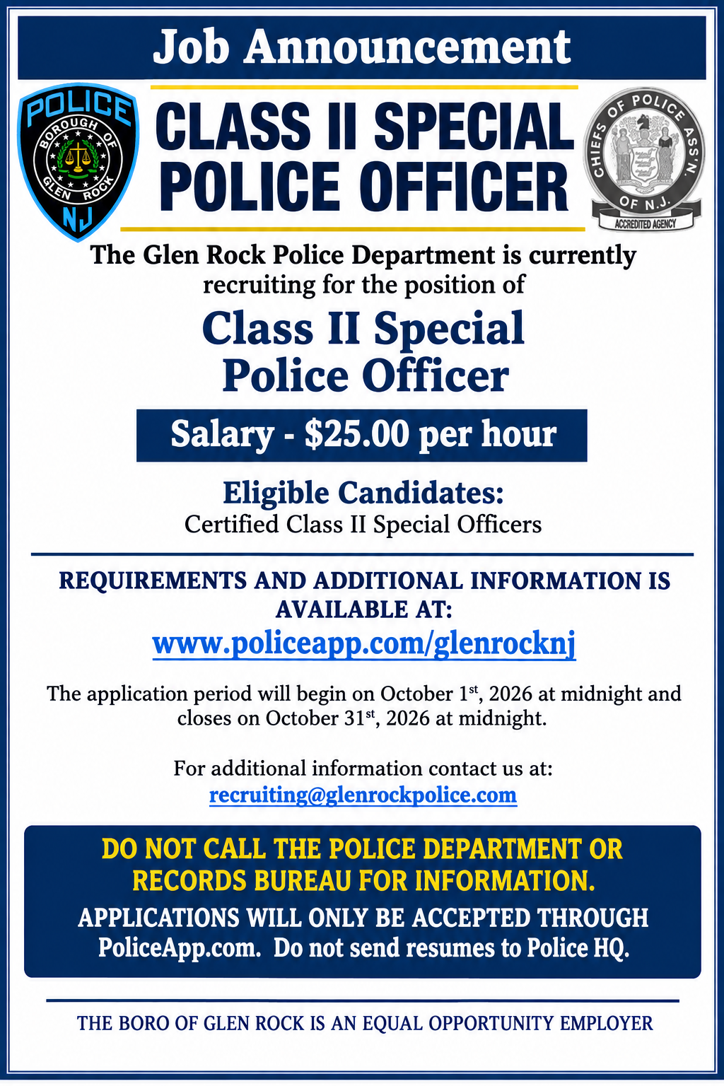 Glen Rock Police Department, NJ Public Safety Jobs