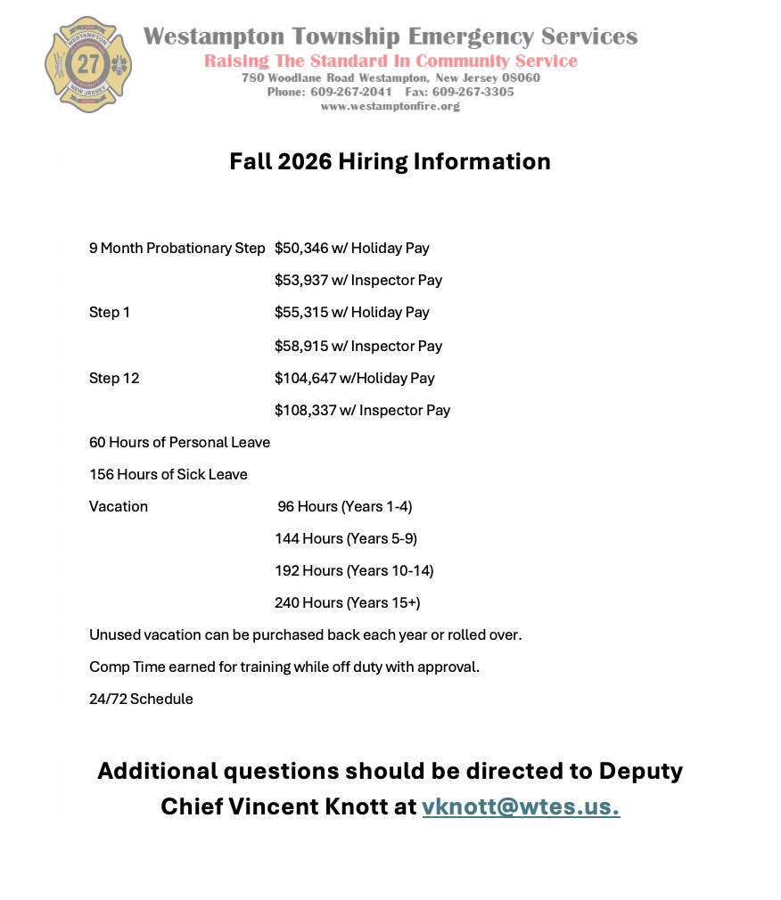 Westampton Township Emergency Services, NJ Public Safety Jobs