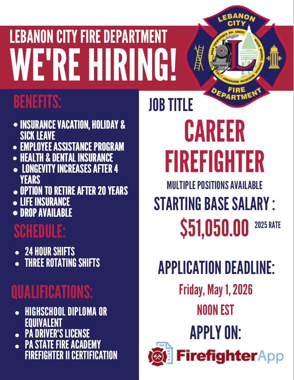 City of Lebanon Fire Department, PA Public Safety Jobs