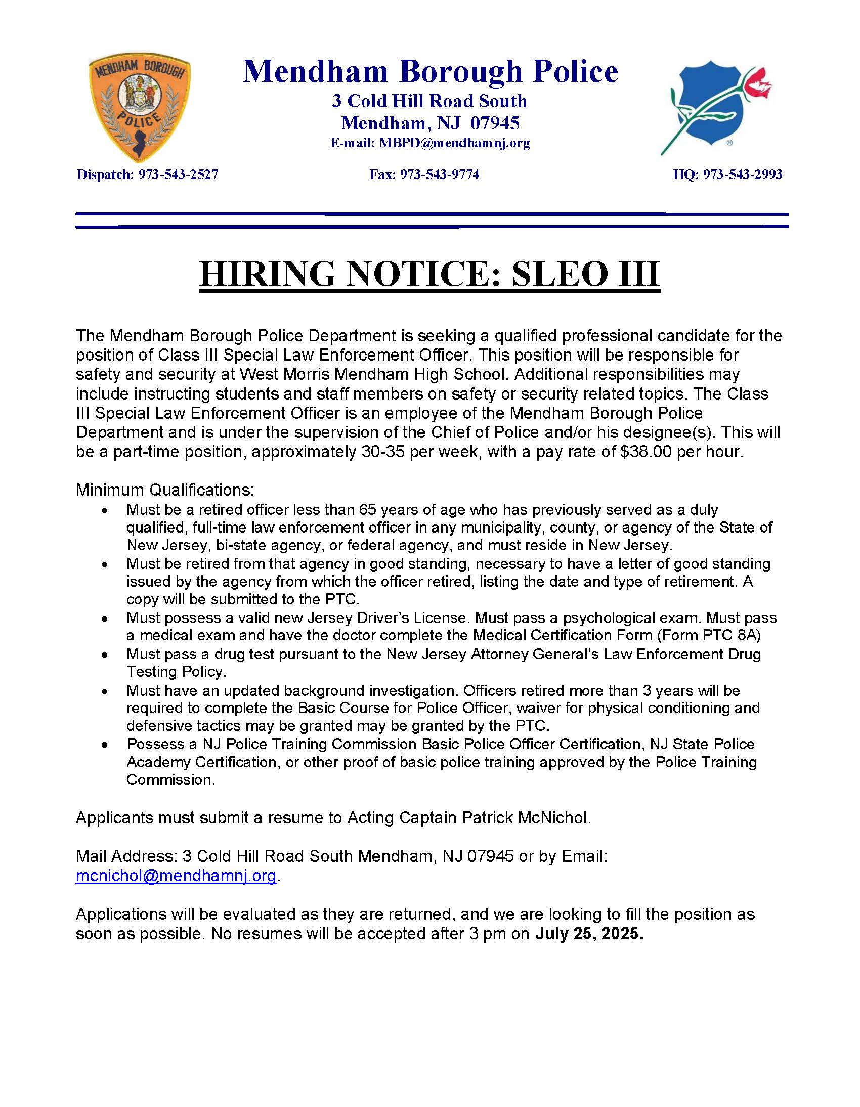 Mendham Borough Police Department , NJ Public Safety Jobs