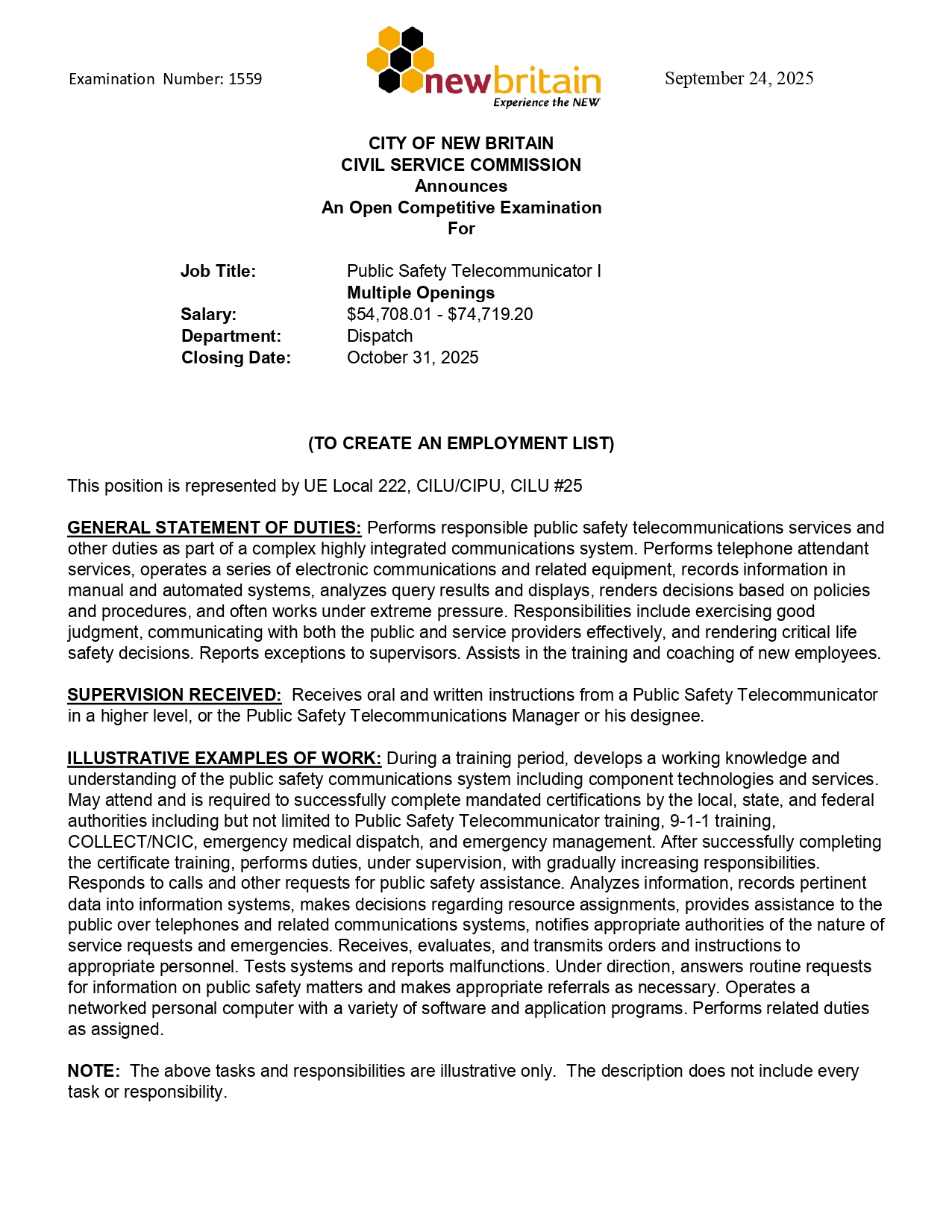 New Britain Public Safety Telecommunications Center, CT Public Safety Jobs
