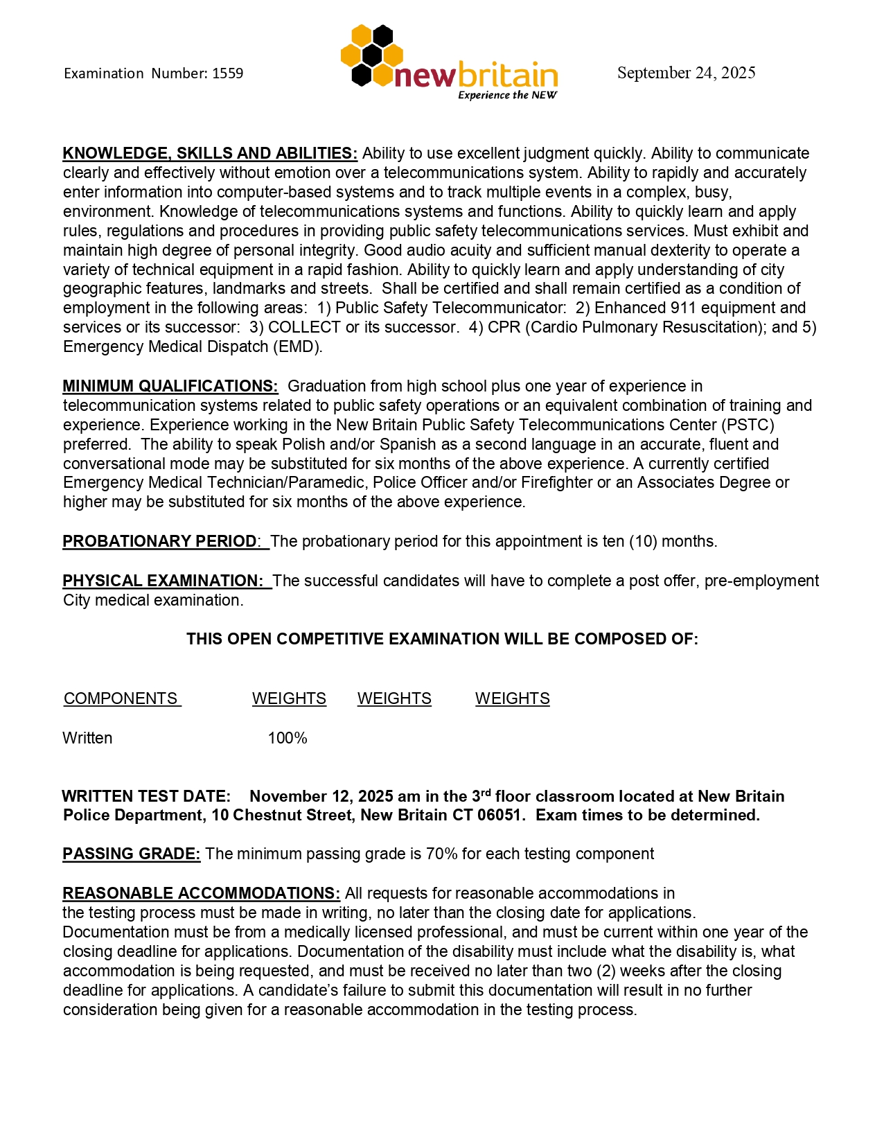 New Britain Public Safety Telecommunications Center, CT Public Safety Jobs