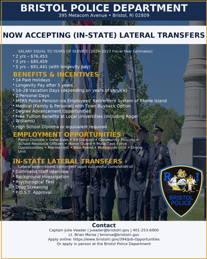 Bristol Police Department, RI Public Safety Jobs
