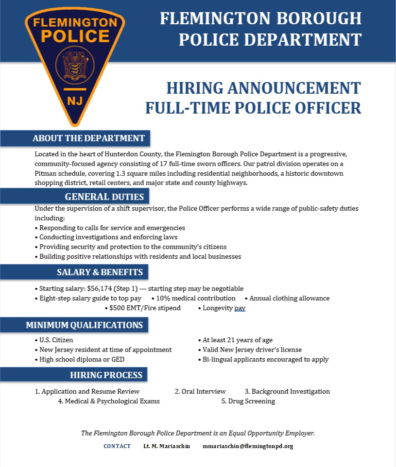 Flemington Police Department, NJ Public Safety Jobs