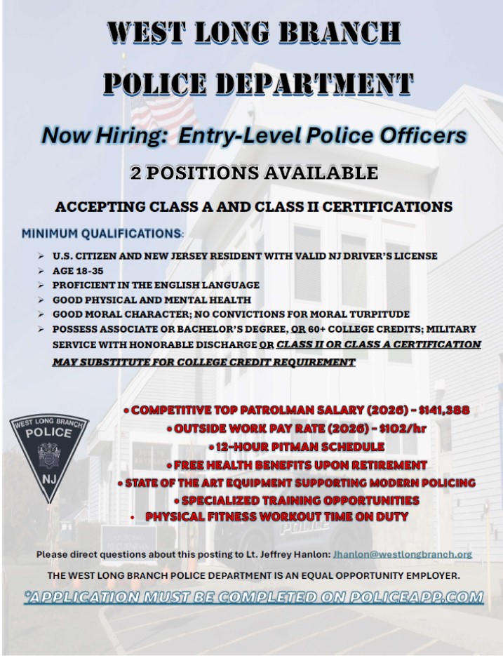 West Long Branch Police Department, NJ Public Safety Jobs