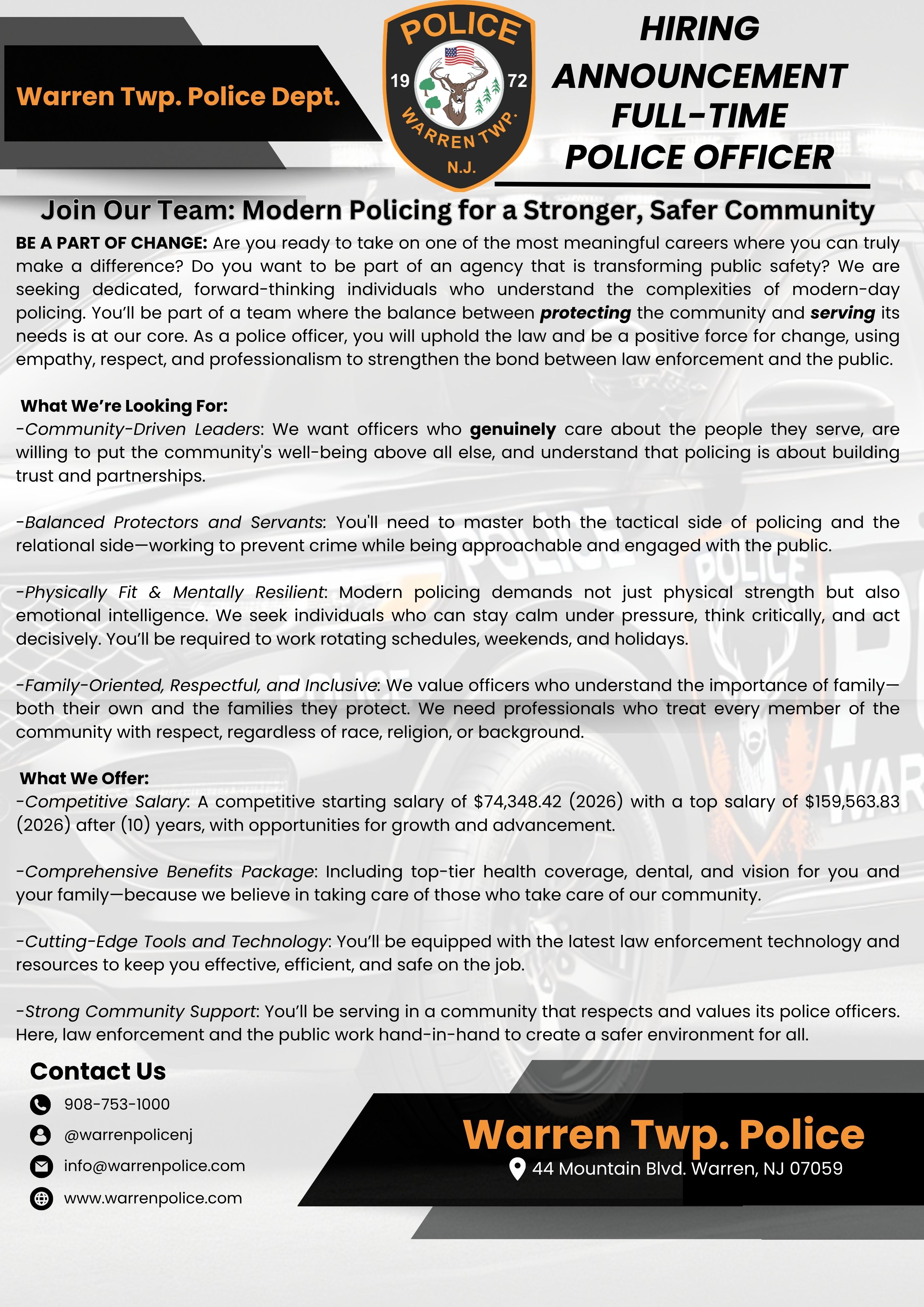 Warren Township Police Department, NJ Public Safety Jobs