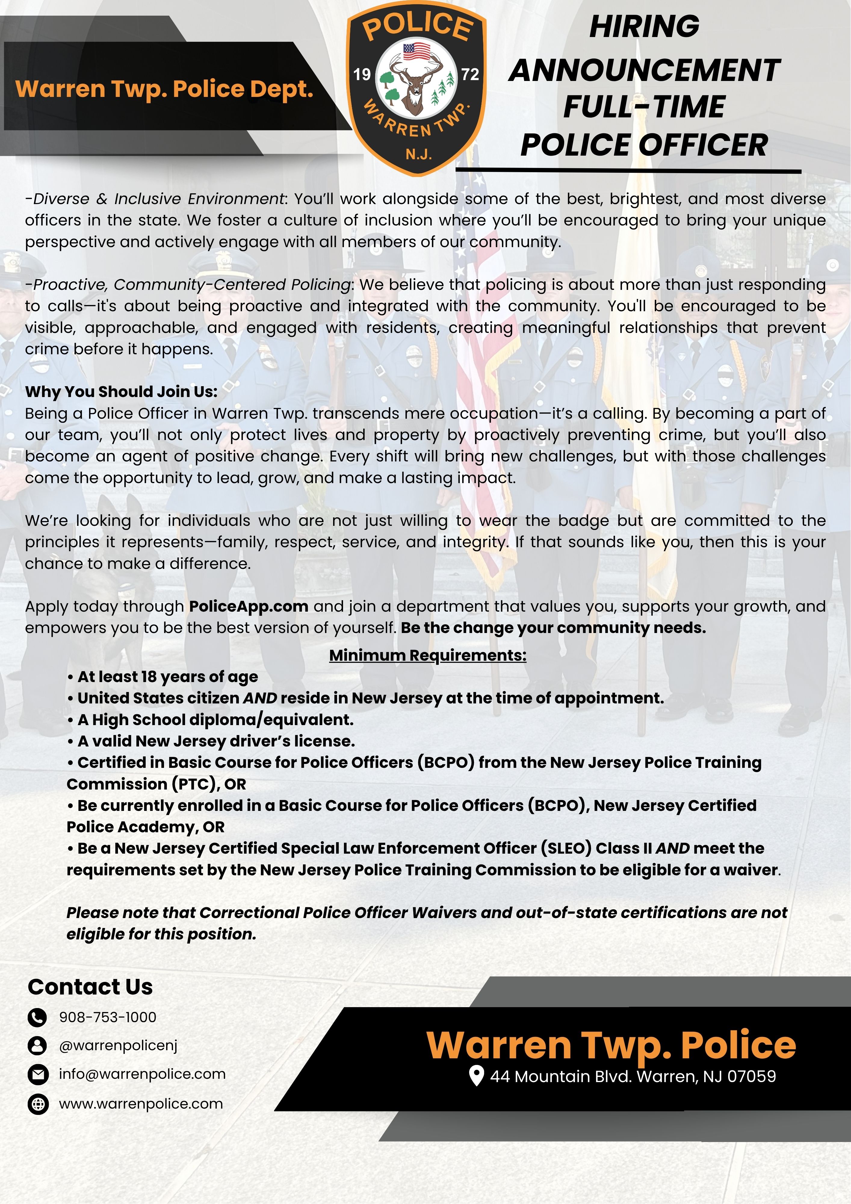 Warren Township Police Department, NJ Public Safety Jobs