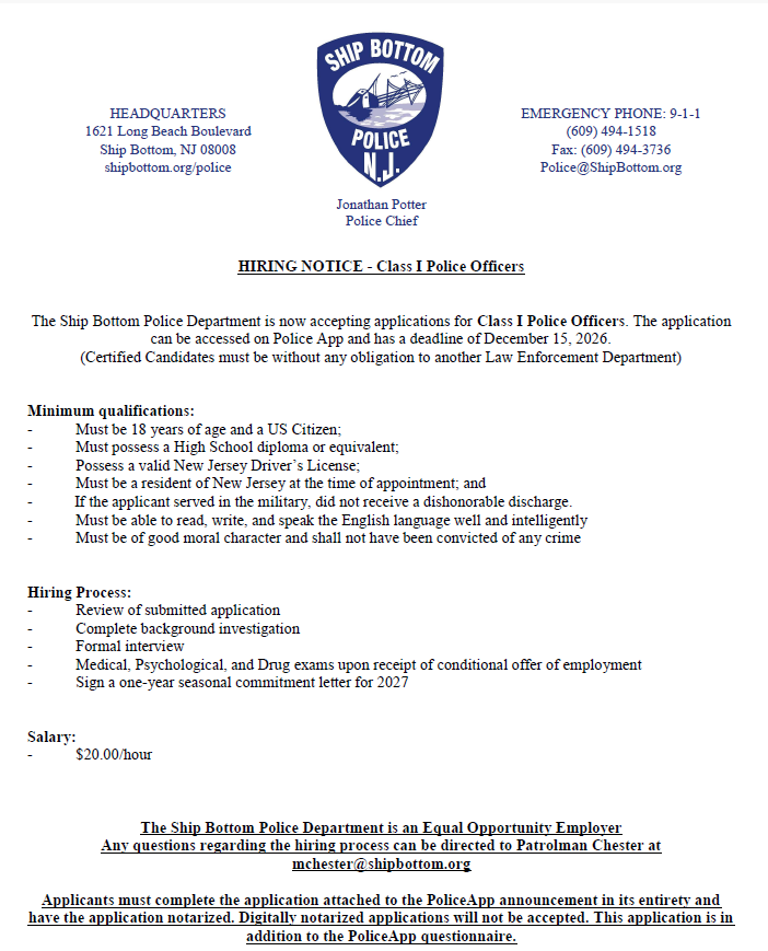 Ship Bottom Police Department, NJ Public Safety Jobs