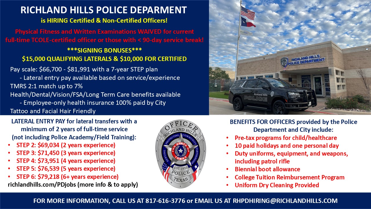 Richland Hills Police Department, TX Public Safety Jobs