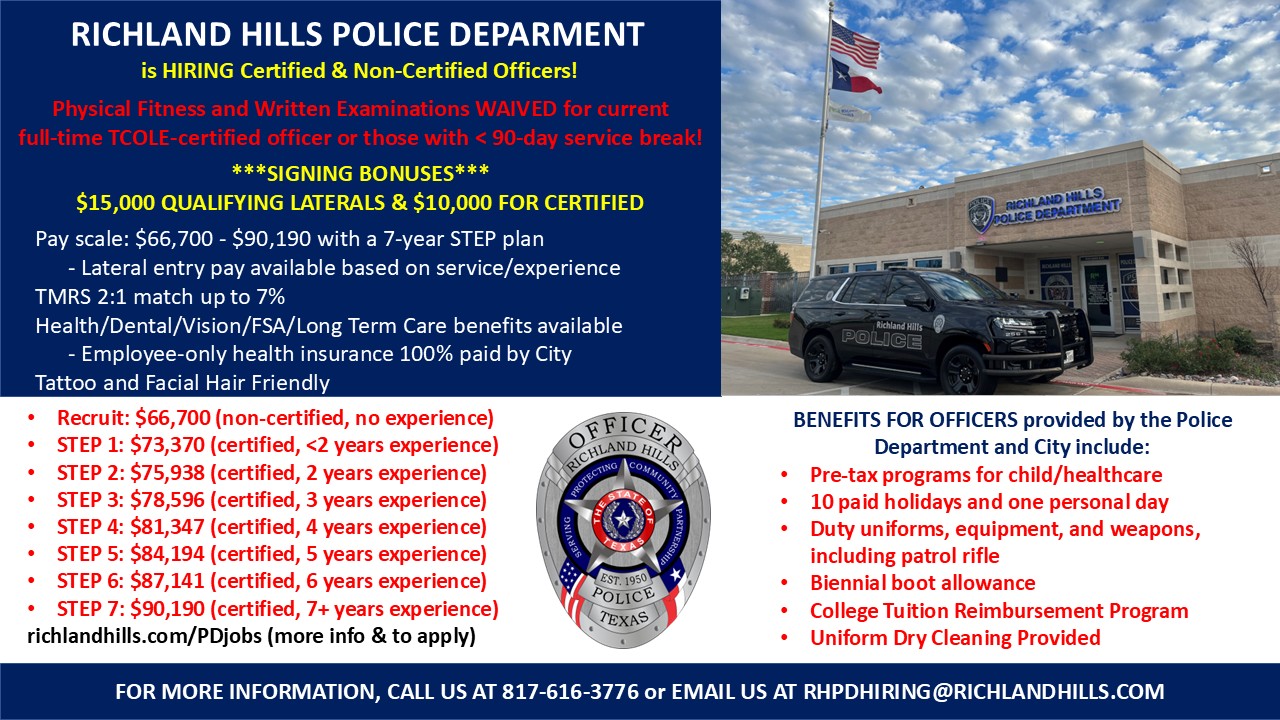Richland Hills Police Department, TX Public Safety Jobs