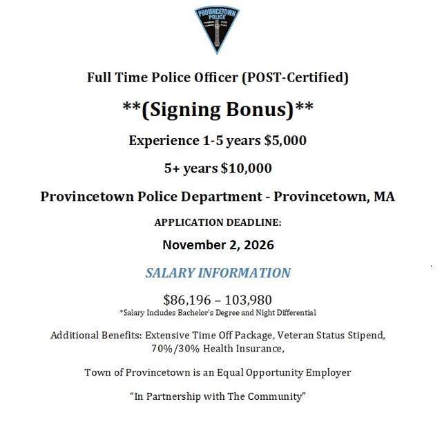 Provincetown Police Department, MA Public Safety Jobs