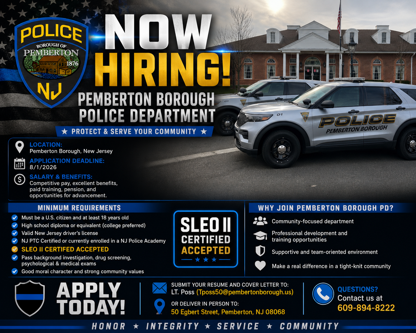 Pemberton Borough Police Department, NJ Public Safety Jobs
