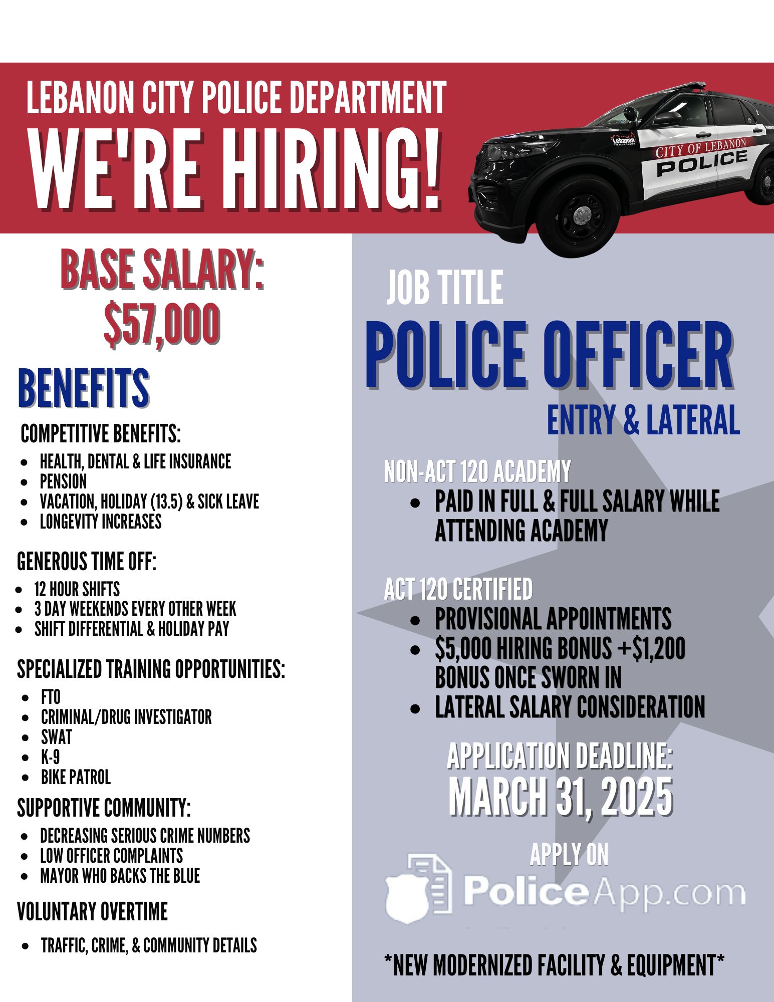 Lebanon City Police Department, PA Public Safety Jobs