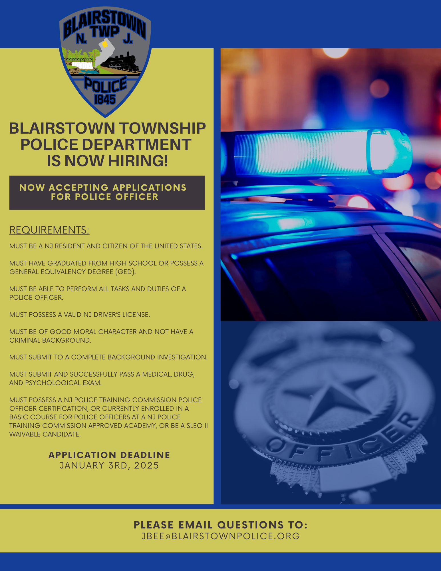 Blairstown Police Department, NJ Public Safety Jobs