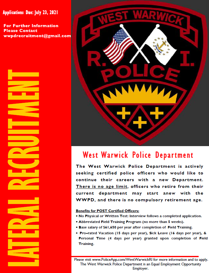 West Warwick, RI Police Jobs Certified PublicSafetyApp