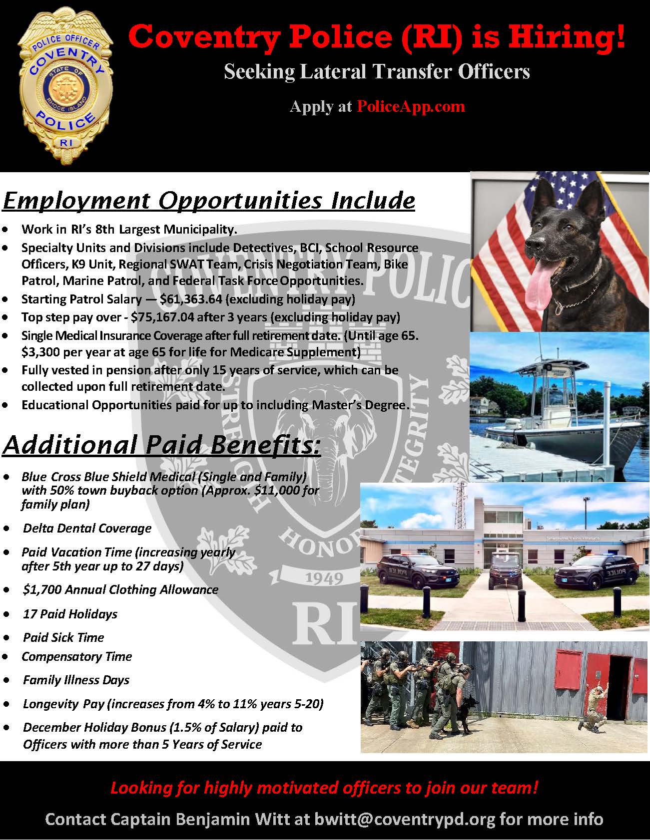 Coventry RI Police Department, RI Public Safety Jobs