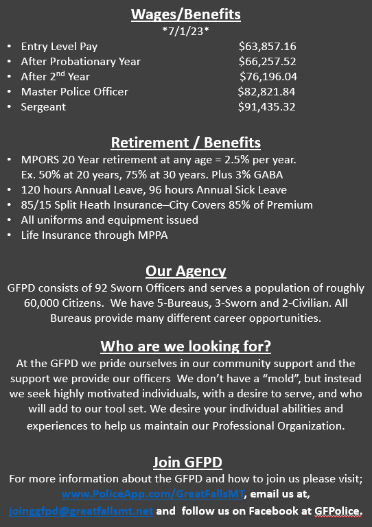 Great Falls Police Department, MT Public Safety Jobs